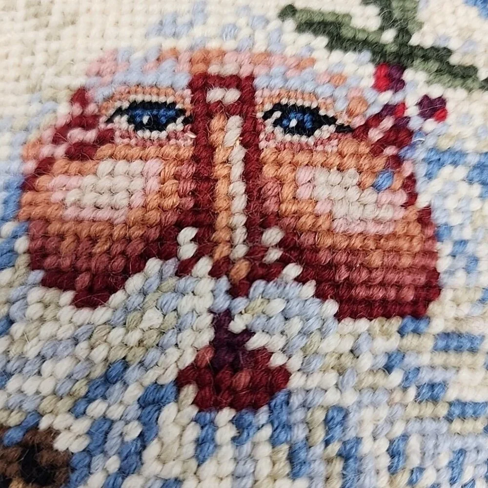 Vintage Unbranded Wool Santa Christmas Pillow 11x9